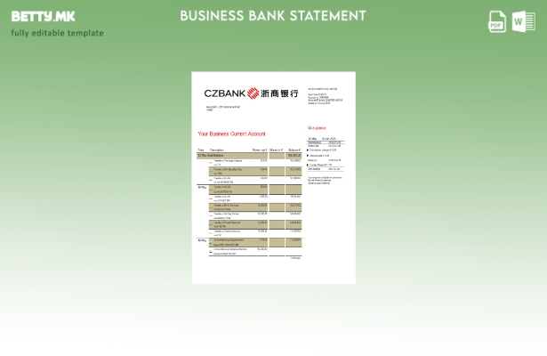 модерен стил Деловно извод од банка на Кина Zheshang банка Шаблон Word и PDF
